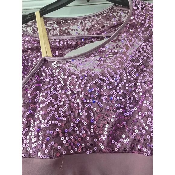 Girls Balera Dance Costume Long Purple Mauve Sequin Dress‎ Child Large - Picture 3 of 10
